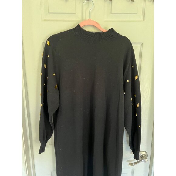 Vintage 80's Arthur Kohler Black Long Sleeve Knee Length Wool Blend Dress Size 1 - Picture 2 of 11